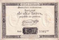 France 10 Livres Noir - Filigrane Fleur de Lys - (24-10-1792) - Sign. Taisaud - Série 3285 - L.161a