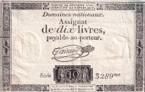France 10 Livres Noir - Filigrane Fleur de Lys - (24-10-1792) - Sign. Taisaud - Série 3289 - L.161a