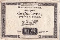 France 10 Livres Noir - Filigrane Fleur de Lys - (24-10-1792) - Sign. Taisaud - Série 3803 - L.161a