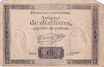 France 10 Livres Noir - Filigrane Fleur de Lys - (24-10-1792) - Sign. Taisaud - Série 459