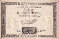 France 10 Livres Noir - Filigrane Fleur de Lys - (24-10-1792) - Sign. Taisaud - S&eacute;rie 459
