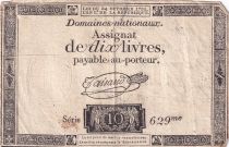 France 10 Livres Noir - Filigrane Fleur de Lys - (24-10-1792) - Sign. Taisaud - Série 629