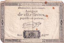France 10 Livres Noir - Filigrane Fleur de Lys - (24-10-1792) - Sign. Taisaud - Série 86