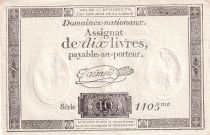 France 10 Livres Noir - Filigrane République - (16-12-1791) - Sign. Taisaud - Série 1105 - L.146