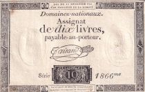 France 10 Livres Noir - Filigrane République - (16-12-1791) - Sign. Taisaud - Série 1866 - L.146