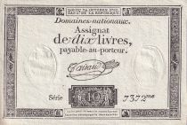 France 10 Livres Noir - Filigrane République - (24-10-1792) - Sign. Taisaud - Série 7372 - L.161b