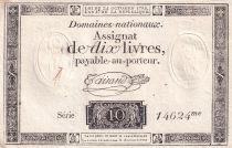 France 10 Livres Noir - Filigrane République (24-10-1792) - Série 14624 - Sign. Taisaud