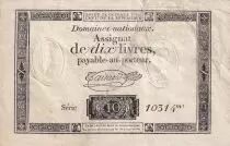 France 10 Livres Noir - Filigrane R&eacute;publique (24-10-1792) - Sign. Taisaud - S&eacute;rie 10314