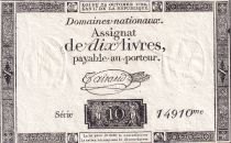 France 10 Livres Noir - Filigrane République (24-10-1792) - SUP - Sign. Taisaud