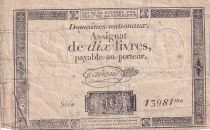 France 10 Livres Noir - Filigrane République (24-10-1792) - TB+ - Sign. Taisaud