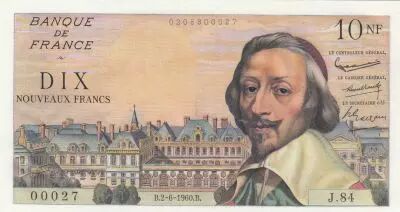 France 10 NF - Richelieu - 02-06-1960 - Serial J.84 - Small Number