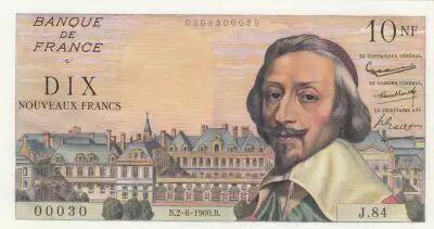 France 10 NF - Richelieu - 02-06-1960 - Serial J.84 - Small Number