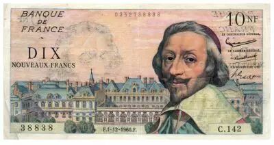 France 10 NF Richelieu Printing error - 01-12-1960 Serial C.142 - VF