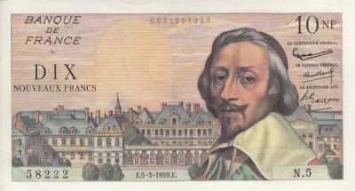 France 10 Nouveaux Francs - Richelieu - 05-03-1959 - Serial N.5