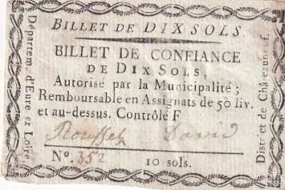 France 10 Sols - Eure et Loir - Municipalit� de Chateauneuf - 1792