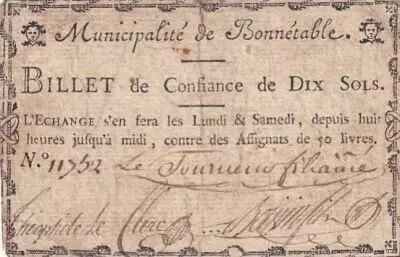 France 10 Sols - Sarthe - Municipalit� de Bonnetable - 1792