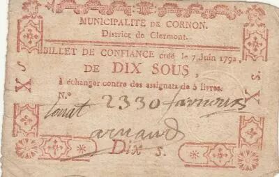 France 10 sous - Puy de d�me - Municipalit� de Cornon - 1792