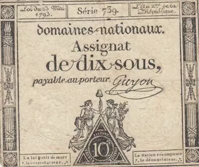 France 10 Sous - Women with Liberty cap on pole - 23-05-1793 - Sign. Guyon - S�rie 739
