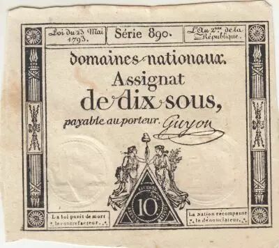France 10 Sous - Women with Liberty cap on pole - 23-05-1793 - Sign. Guyon - S�rie 890