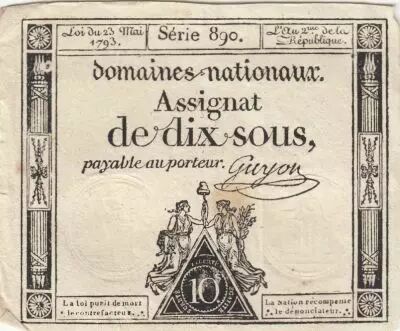 France 10 Sous - Women with Liberty cap on pole - 23-05-1793 - Sign. Guyon - S�rie 890