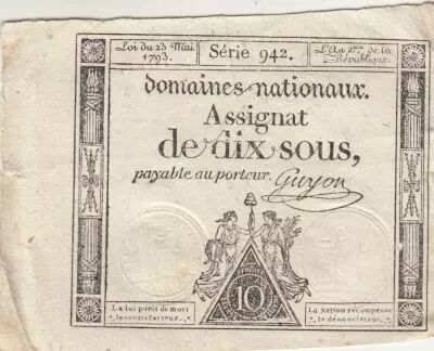 France 10 Sous - Women with Liberty cap on pole - 23-05-1793 - Sign. Guyon - S�rie 942