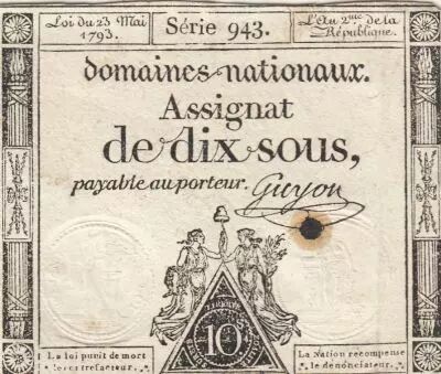 France 10 Sous - Women with Liberty cap on pole - 23-05-1793 - Sign. Guyon - S�rie 943