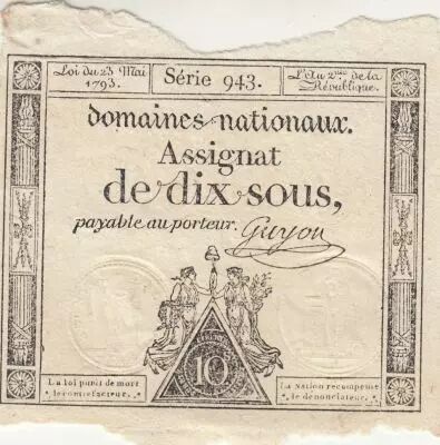 France 10 Sous - Women with Liberty cap on pole - 23-05-1793 - Sign. Guyon - S�rie 943