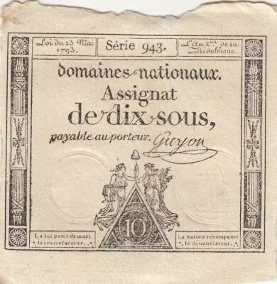 France 10 Sous - Women with Liberty cap on pole - 23-05-1793 - Sign. Guyon - S�rie 943