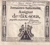 France 10 Sous - Women with Liberty cap on pole (04-01-1792)  - Sign. Guyon - S&eacute;rie 1841 - P.64