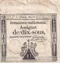 France 10 Sous - Women with Liberty cap on pole (04-01-1792)  - Sign. Guyon - S&eacute;rie 1841 - P.64