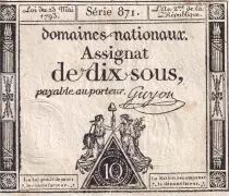 France 10 Sous - Women with Liberty cap on pole (23-05-1793)  - Sign. Guyon - Serial 871 - L.165