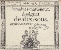 France 10 Sous - Women with Liberty cap on pole (23-05-1793)  - Sign. Guyon - Serial 945