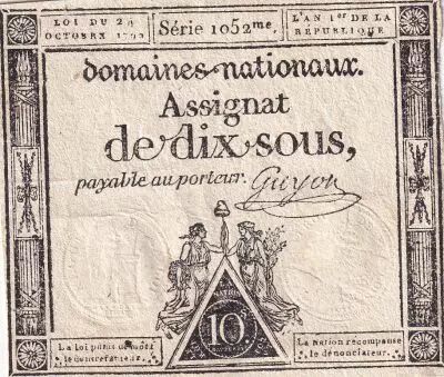 France 10 Sous - Women with Liberty cap on pole (24-10-1792) - Sign. Guyon - Serial 1052 - P.64