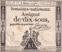 France 10 Sous - Women with Liberty cap on pole (24-10-1792) - Sign. Guyon - Serial 114 - P.64