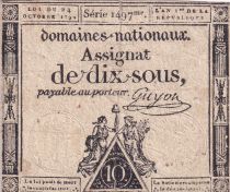 France 10 Sous - Women with Liberty cap on pole (24-10-1792) - Sign. Guyon - Serial 1497 - P.64