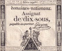 France 10 Sous - Women with Liberty cap on pole (24-10-1792) - Sign. Guyon - Serial 290 - P.64
