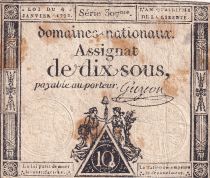 France 10 Sous - Women with Liberty cap on pole (24-10-1792) - Sign. Guyon - Serial 307 - P.64