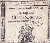 France 10 Sous - Women with Liberty cap on pole (24-10-1792) - Sign. Guyon - Serial 65 - P.64
