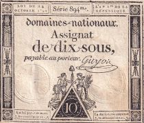 France 10 Sous - Women with Liberty cap on pole (24-10-1792) - Sign. Guyon - Serial 894 - P.64