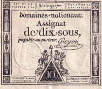 France 10 Sous - Women with Liberty cap on pole (24-10-1792) - Sign. Guyon - Serial 924 - P.64