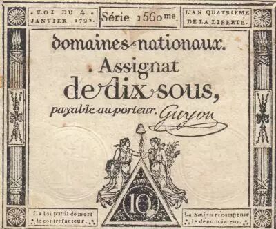 France 10 Sous - Womens - phygian cap - 04-01-1792 - Sign. Guyon - Serial 1560