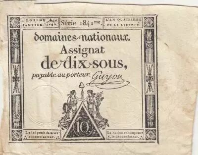 France 10 Sous - Womens - phygian cap - 04-01-1792 - Sign. Guyon - Serial 1841