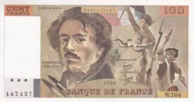 France 100 Fancs - Delacroix - 1986 - Serial W.104 - F.69.10