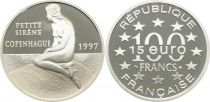 France 100 Francs  - 15 Euros - The Little Mermaid - Copenhagen - Silver - with certificat