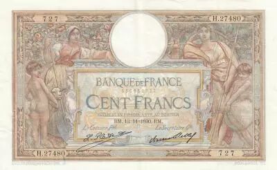 France 100 Francs - 13-11-1930 Serial H.27480-727