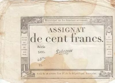 France 100 Francs - 18 Nivose An III - (07.01.1795) - Sign. Dehogues - S�rie 3195