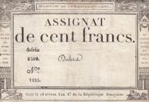 France 100 Francs - 18 Nivose An III - (07.01.1795) - Sign. Dubra - P.78 - Serial 5589