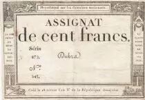 France 100 Francs - 18 Nivose An III - (07.01.1795) - Sign. Dubra - P.A.78 - Serial 872