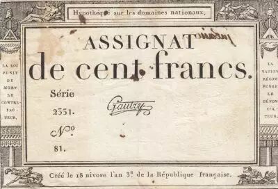 France 100 Francs - 18 Nivose An III - (07.01.1795) - Sign. Gautry - S�rie 2331