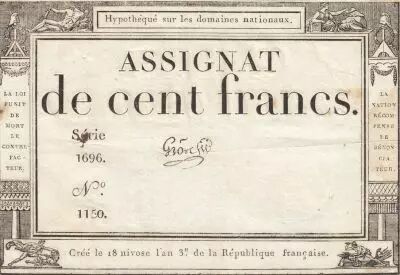 France 100 Francs - 18 Nivose An III - (07.01.1795) - Sign. Gros - S�rie 1696